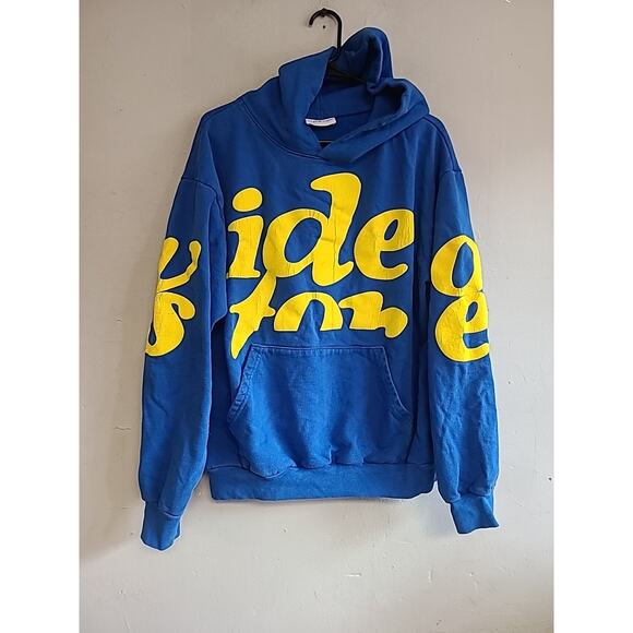 Men's large Brockhampton Video Store blue & yellow mega puff hoodie sweatshirt - Picture 8 of 8